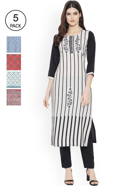 

Ethnic basket Women Multicoloured Ethnic Motifs Printed Thread Work Floral Crepe Kurta, Multi