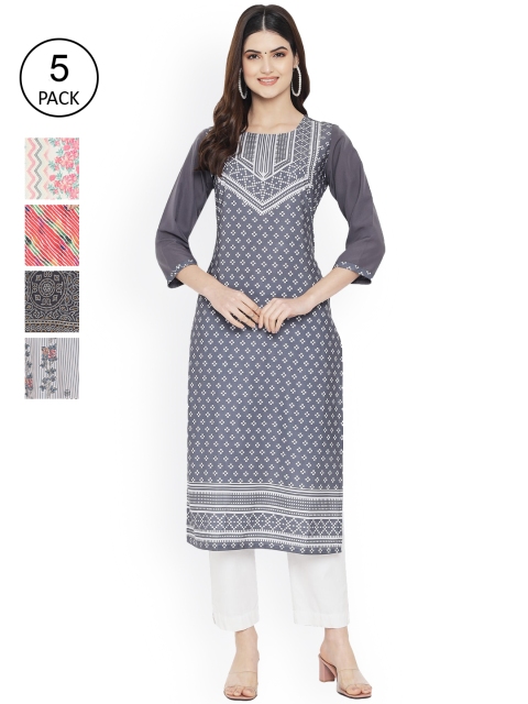 

Ethnic basket Women Multicoloured Striped Mirror Work Floral Crepe Kurta, Multi