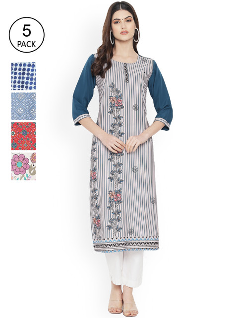 

Ethnic basket Women Multicoloured Ethnic Motifs Printed Mirror Work Floral Crepe Kurta, Multi