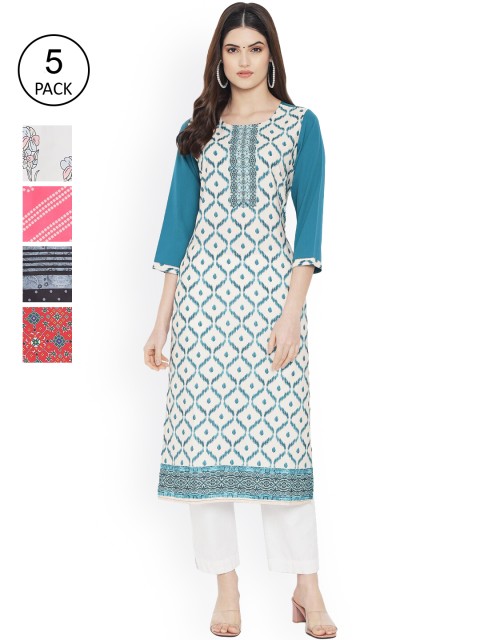 

Ethnic basket Women Multicoloured Ethnic Motifs Printed Mirror Work Floral Crepe Kurta, Multi