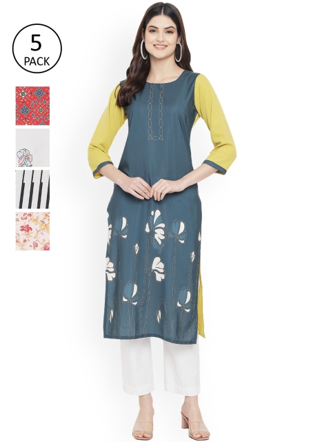 

Ethnic basket Women Multicoloured Floral Printed Mirror Work Floral Crepe Kurta, Multi