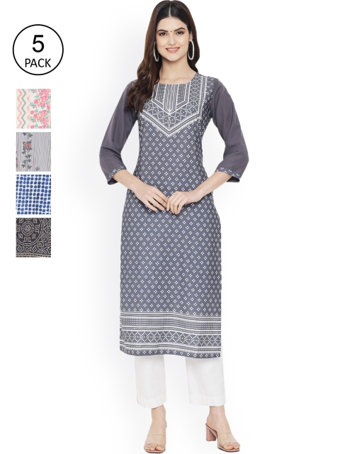 

Ethnic basket Women Multicoloured Checked Thread Work Floral Crepe Kurta, Multi