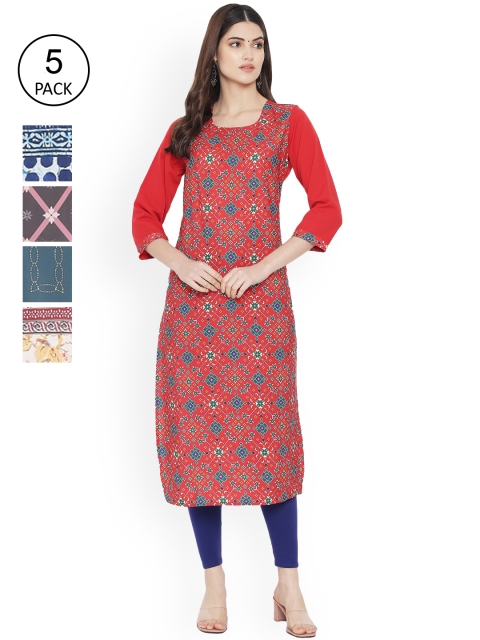 

Ethnic basket Women Multicoloured Checked Thread Work Floral Crepe Kurta, Multi