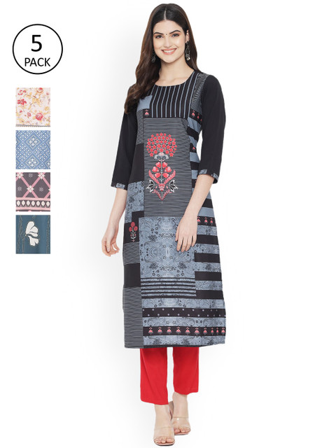 

Ethnic basket Women Multicoloured Geometric Printed Flared Sleeves Floral Crepe Kurta, Multi