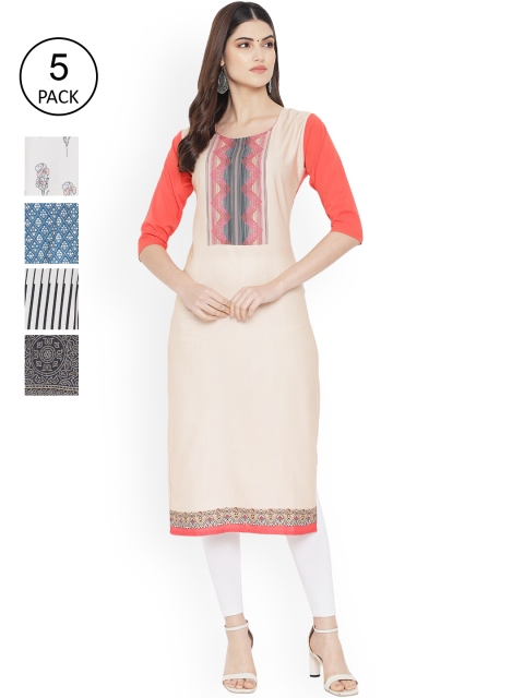 

Ethnic basket Women Multicoloured Striped Thread Work Floral Crepe Kurta, Multi