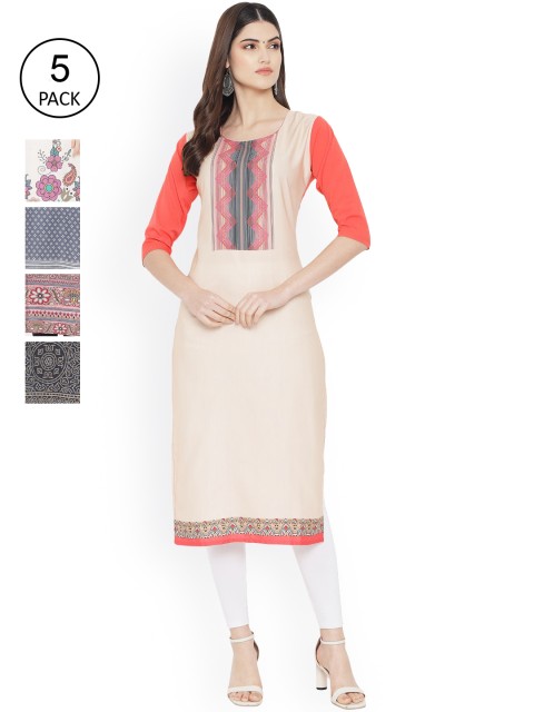 

Ethnic basket Women Multicoloured Ethnic Motifs Printed Thread Work Floral Crepe Kurta, Multi