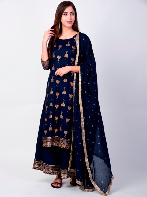 

ORTANGE Women Blue Ethnic Motifs Printed Kurta with Palazzos & With Dupatta