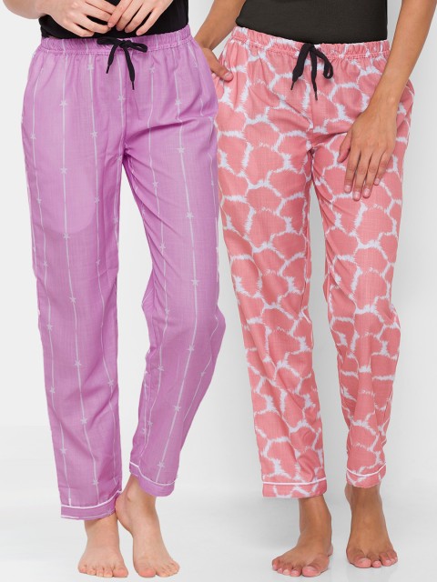 

FashionRack Woman Pack of 2 Purple & Peach Printed Lounge Pants