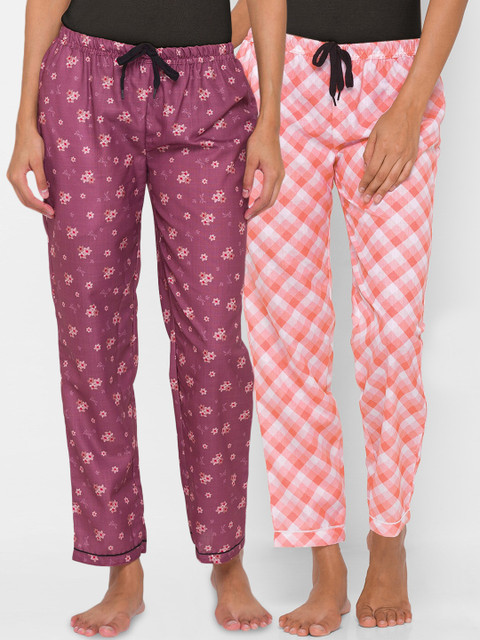 

Kryptic Woman Pack Of 2 Purple & Pink Printed100% Cotton Lounge Pants