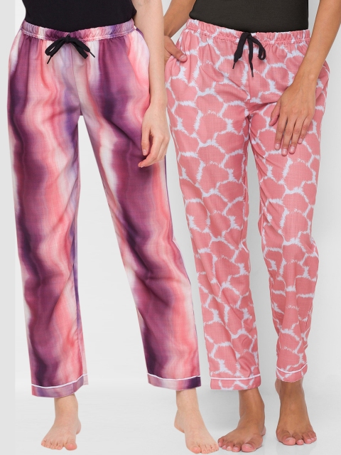 

FashionRack Women Pack of 2 Purple & Peach Cotton Printed Pyjamas