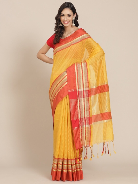 

Meena Bazaar Mustard & Red Striped Chanderi Saree