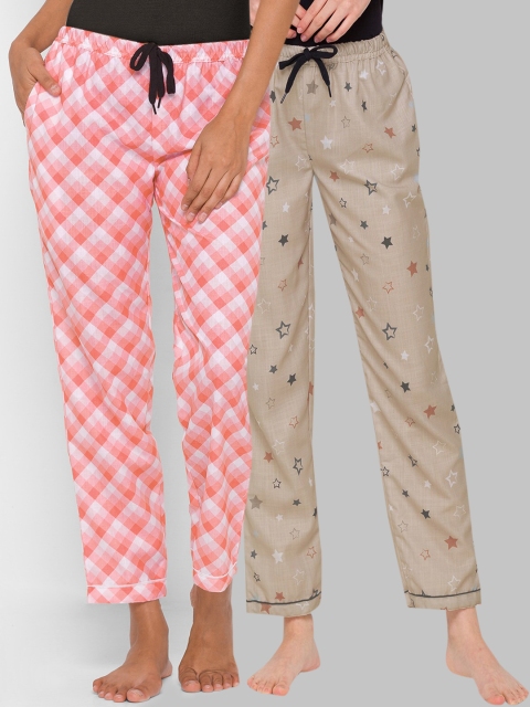 

FashionRack Women Pack of 2 Pink & White Printed Lounge Pants