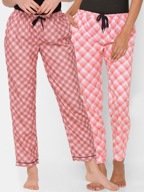 

FashionRack Women Pink & Brown Pack of 2 Printed Cotton Lounge Pants