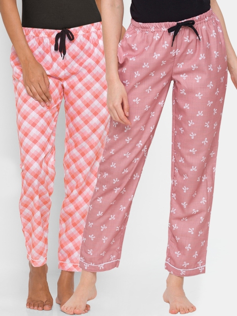 

FashionRack Women Pack of 2 Pink & White Printed Lounge Pants