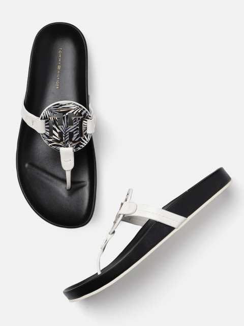 

Tommy Hilfiger Women Black & White T-Strap Flats