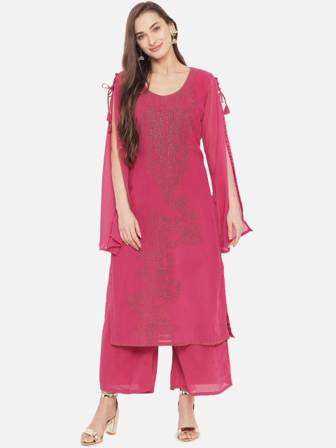 

Aujjessa Women Magenta Beads and Stones Kurta with Palazzos