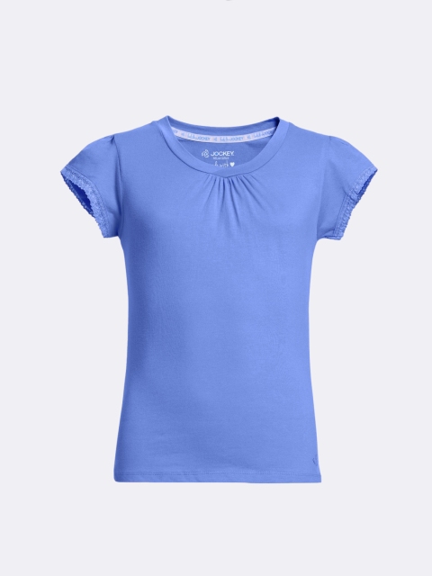 

Jockey Girls Blue Puff Sleeves Cotton T-shirt