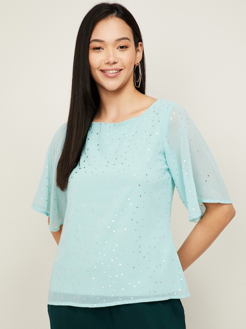 

Bossini Sea Green Embellished Flared Sleeves Top