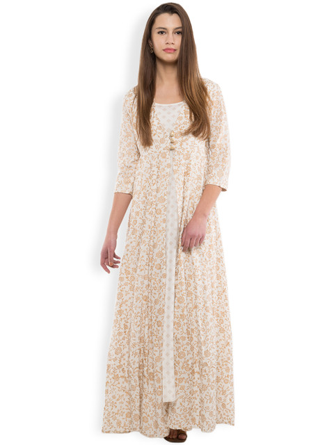 

Vishudh Women Off-White & Beige Printed Anarkali Kurta