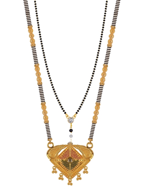 

Brandsoon Set Of 2 Gold-Plated Black & White Stone-Studded & Beaded Mangalsutra