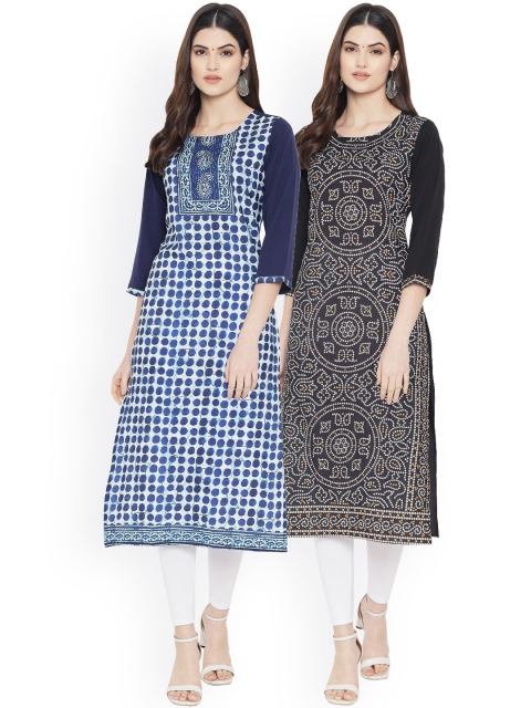 

Ethnic basket Women Multicoloured Checked Thread Work Floral Crepe Kurta, Multi