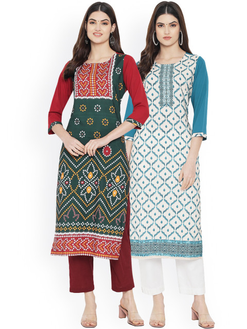 

Ethnic basket Women Multicoloured Ethnic Motifs Printed Thread Work Floral Crepe Kurta, Multi