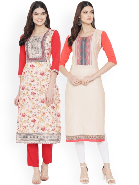 

Ethnic basket Women Multicoloured Ethnic Motifs Yoke Design Thread Work Floral Crepe Kurta, Multi