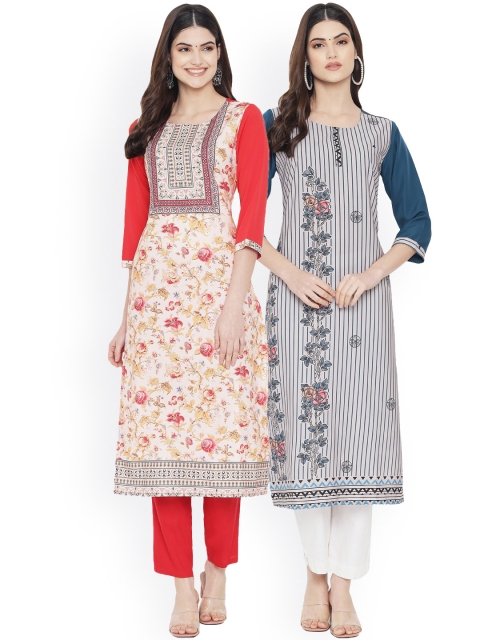 

Ethnic basket Women Multicoloured Floral Printed Mirror Work Floral Crepe Kurta, Multi