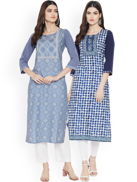 

Ethnic basket Women Multicoloured Geometric Printed Flared Sleeves Floral Crepe Kurta, Multi