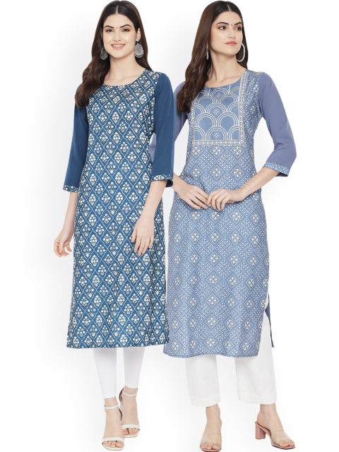

Ethnic basket Women Multicoloured Geometric Printed Flared Sleeves Floral Crepe Kurta, Multi
