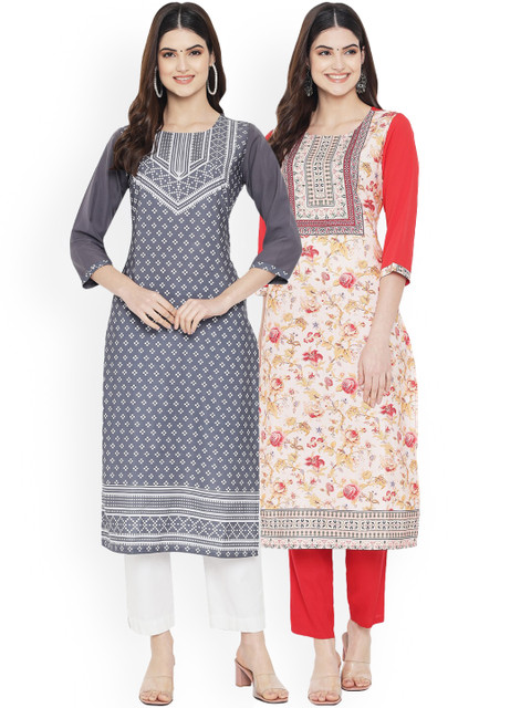 

Ethnic basket Women Multicoloured Ethnic Motifs Embroidered Flared Sleeves Thread Work Floral Crepe Kurta, Multi