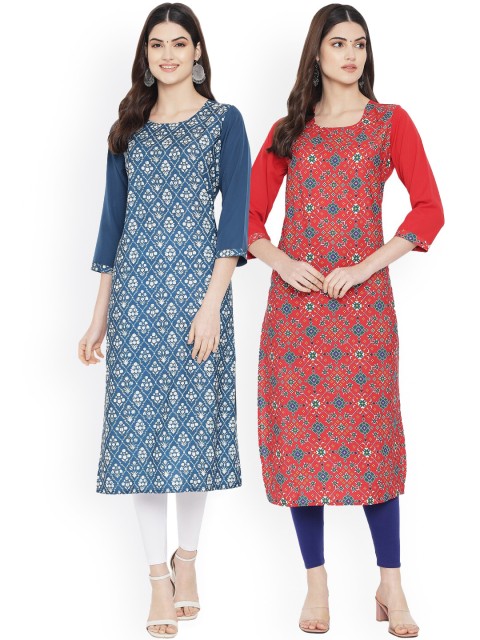 

Ethnic basket Women Multicoloured Geometric Printed Floral Crepe Kurta, Multi