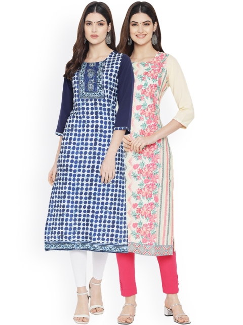 

Ethnic basket Women Multicoloured Checked Thread Work Floral Crepe Kurta, Multi