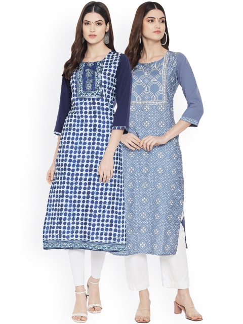 

Ethnic basket Women Multicoloured Checked Thread Work Floral Crepe Kurta, Multi