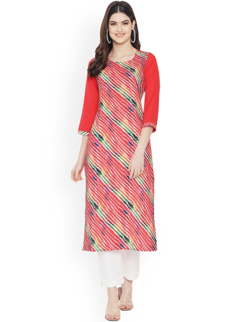 

Ethnic basket Women Multicoloured Striped Mirror Work Floral Crepe Kurta, Multi