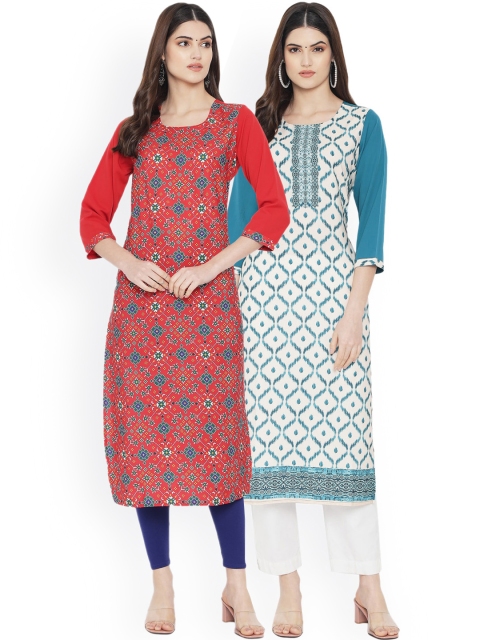 

Ethnic basket Women Multicoloured Ethnic Motifs Printed Thread Work Floral Crepe Kurta, Multi