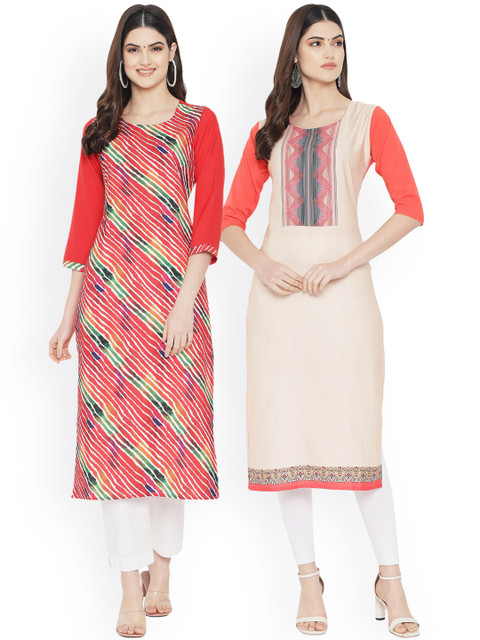 

Ethnic basket Women Multicoloured Striped Mirror Work Floral Crepe Kurta, Multi