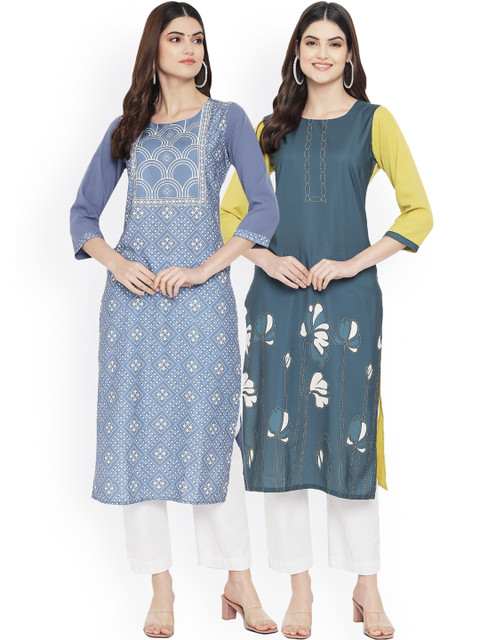 

Ethnic basket Women Multicoloured Floral Embroidered Keyhole Neck Floral Crepe Kurta, Multi