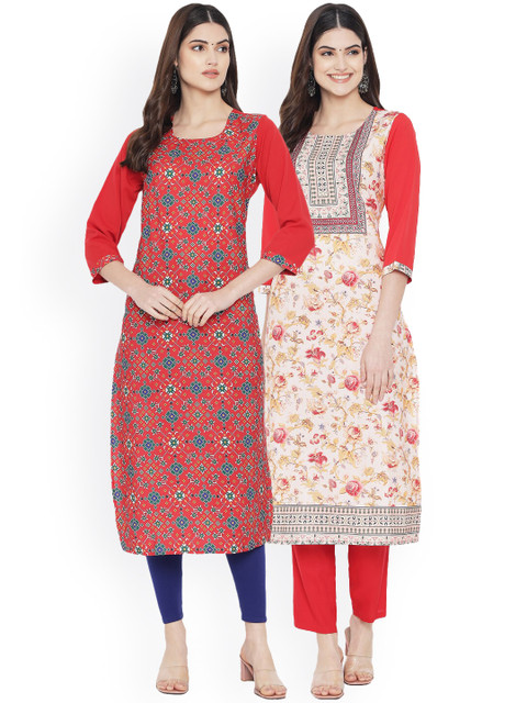 

Ethnic basket Women Multicoloured Ethnic Motifs Printed Mirror Work Floral Crepe Kurta, Multi