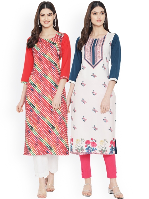 

Ethnic basket Women Multicoloured Floral Embroidered Thread Work Floral Crepe Kurta, Multi