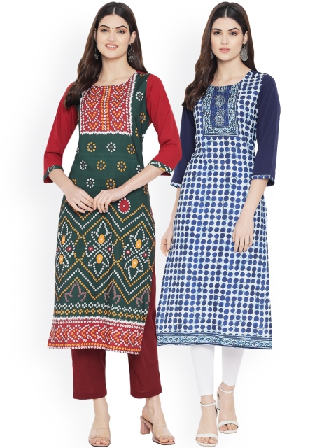 

Ethnic basket Women Multicoloured Checked Thread Work Floral Crepe Kurta, Multi