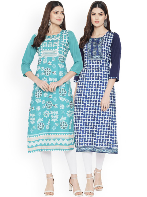 

Ethnic basket Women Multicoloured Checked Thread Work Floral Crepe Kurta, Multi