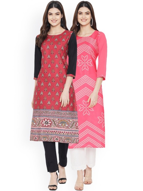 

Ethnic basket Women Multicoloured Ethnic Motifs Printed Thread Work Floral Crepe Kurta, Multi