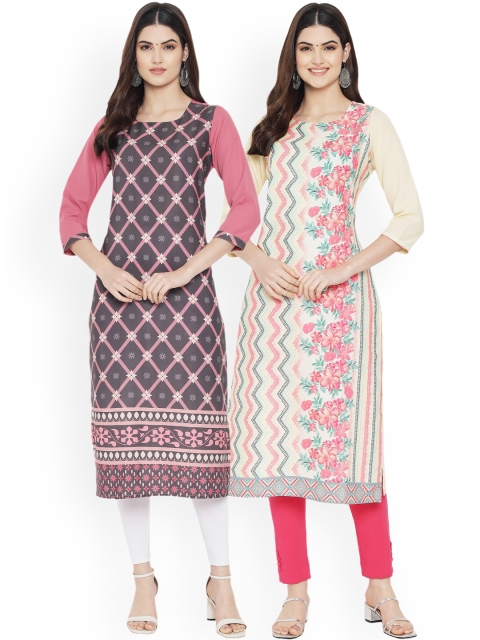 

Ethnic basket Women Multicoloured Printed Floral Crepe Kurta, Multi