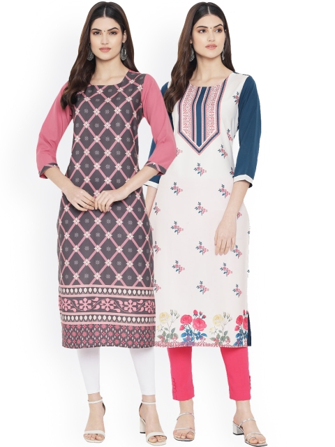 

Ethnic basket Women Multicoloured Printed Floral Crepe Kurta, Multi