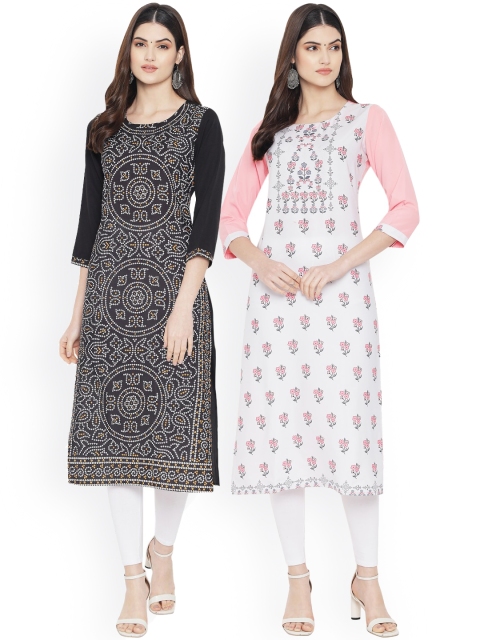 

Ethnic basket Women Multicoloured Floral Printed Extended Sleeves Floral Crepe Kurta, Multi