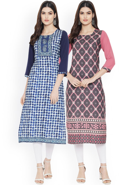 

Ethnic basket Women Multicoloured Printed Floral Crepe Kurta, Multi