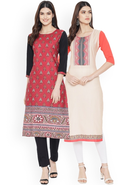 

Ethnic basket Women Multicoloured Ethnic Motifs Printed Thread Work Floral Crepe Kurta, Multi