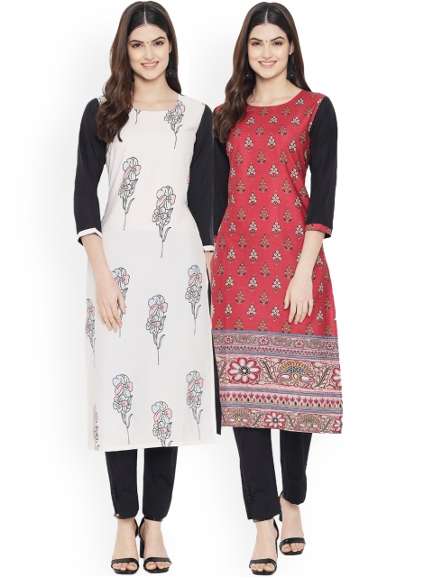 

Ethnic basket Women Multicoloured Ethnic Motifs Printed Thread Work Floral Crepe Kurta, Multi