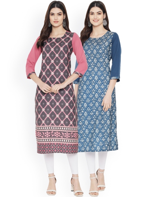 

Ethnic basket Women Multicoloured Printed Floral Crepe Kurta, Multi